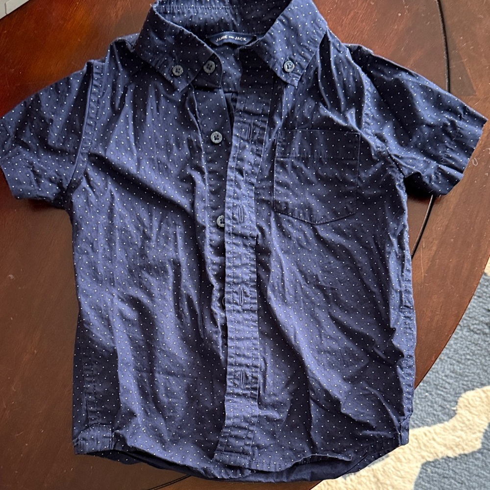 Janie and Jack Navy Short-Sleeve Dot Button-Down Shirt